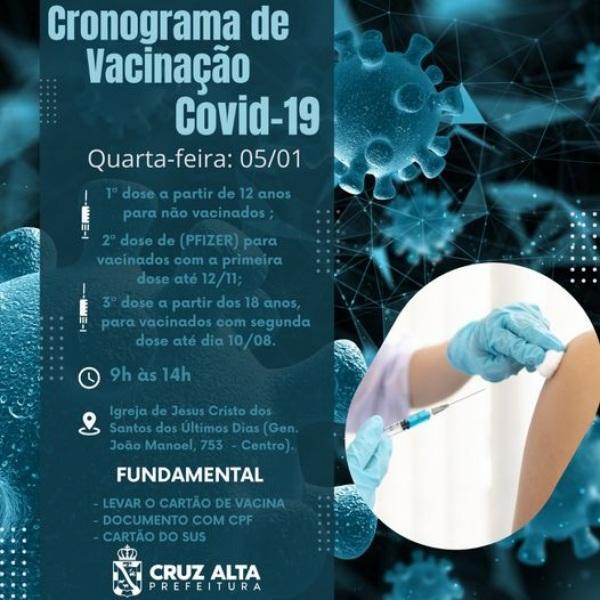 Quarta-feira continua a vacinação contra a Covid-19 em Cruz Alta