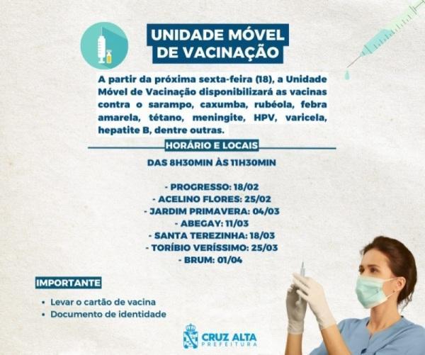 Nesta sexta-feira a unidade móvel de vacinação estará no Bairro Abegay