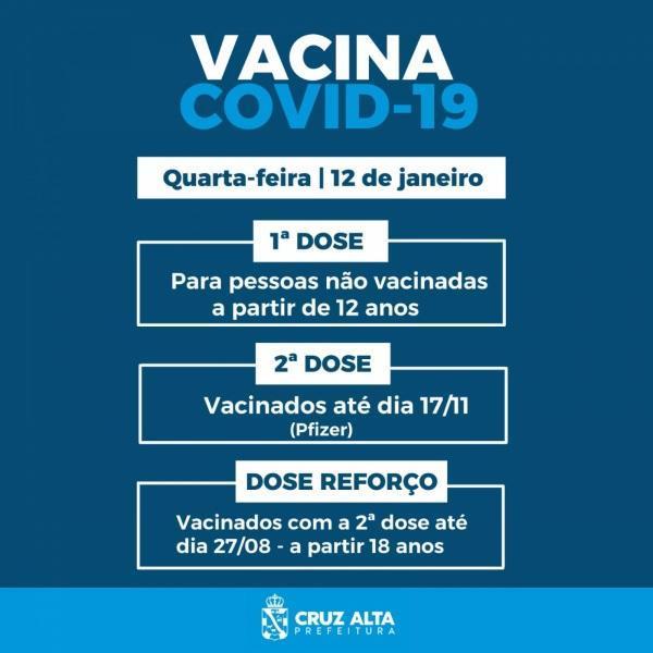 Vacinação contra a Covid-19 segue em Cruz Alta nesta quarta