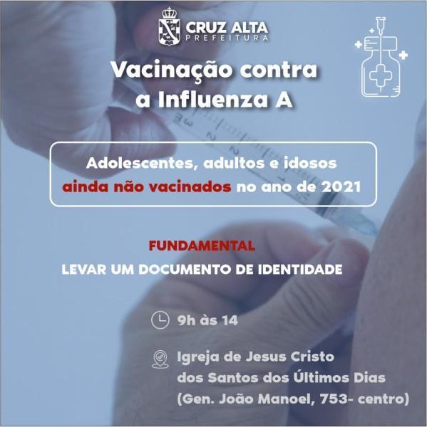 Segue nesta quarta a vacinação contra a Influenza (gripe) em Cruz Alta