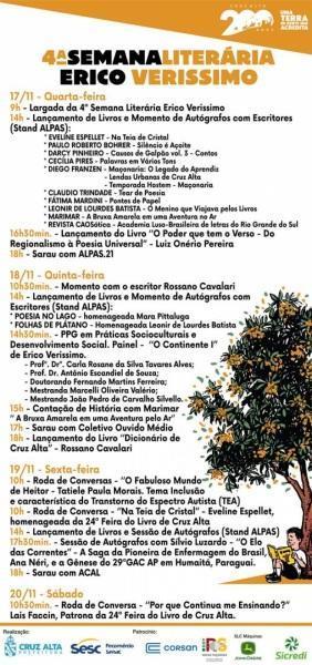 A 4ª edição da Semana Literária Erico Verissimo tem programação divulgada.