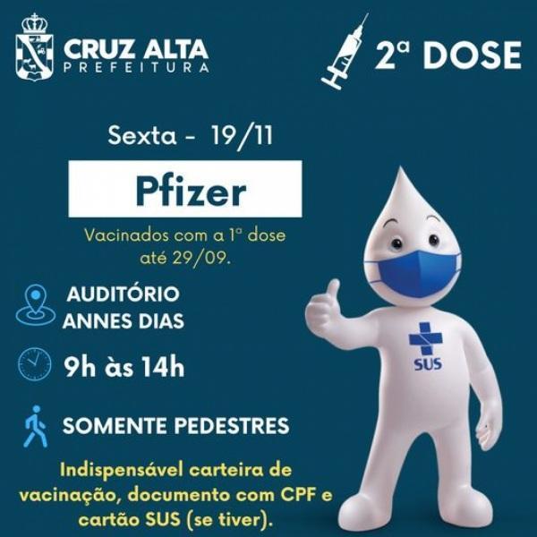Na sexta-feira tem aplicação da 2ª dose da vacinação da Pfizer