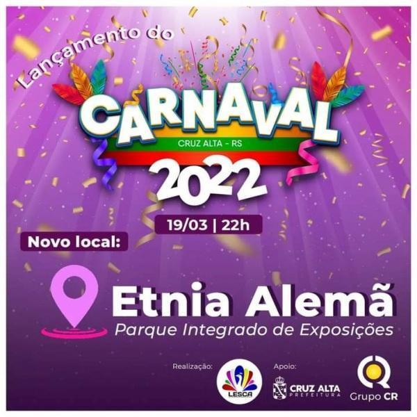 Lançamento do Carnaval de Rua de Cruz Alta será no sábado