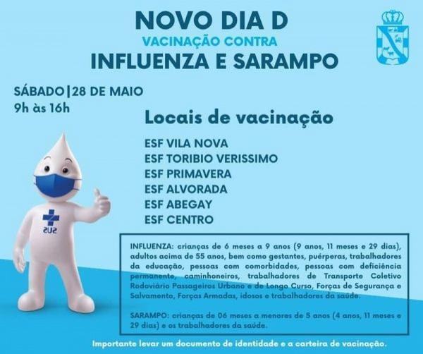 Cruz Alta terá Dia D de vacinação contra Influenza e Sarampo no próximo sábado