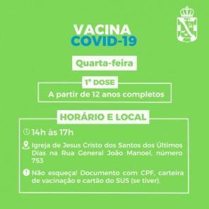 Vacinação contra a Covid -19 em retorna nesta quarta-feira em Cruz Alta