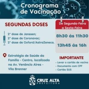 Quarta-feira continua a vacinação contra a Covid-19 em Cruz Alta