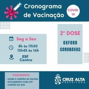 Nessa semana tem vacinação contra a covid-19 em Cruz Alta