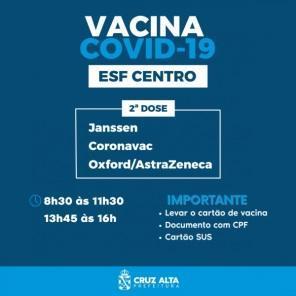Vacinação contra a Covid-19 nesta quinta-feira em Cruz Alta