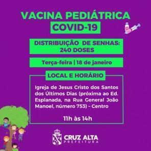 COVID: Cruz Alta começa vacinação em crianças com comorbidades na quarta-feira