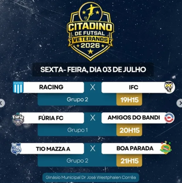 GINÁSIO MUNICIPAL> Citadino Veteranos terá três jogos nesta sexta-feira