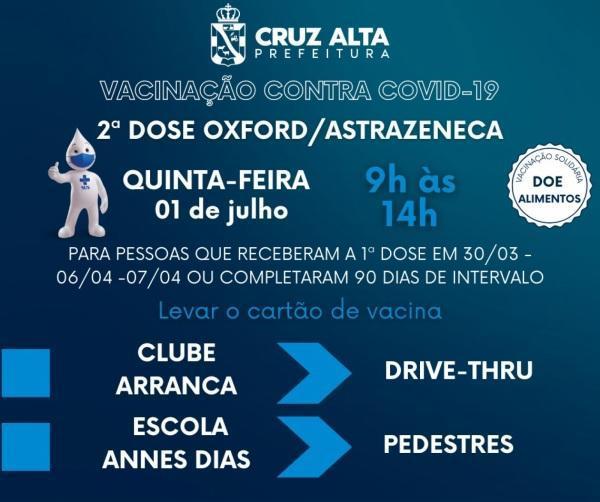 Segundas doses da vacina de Oxford serão aplicadas hoje