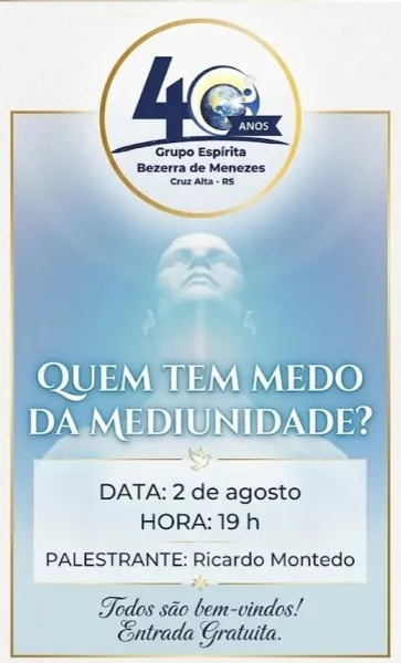HOJE> Grupo Espírita promove palestra sobre mediunidade em Cruz Alta