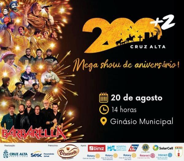Grande festa de aniversário de Cruz Alta será realizada no dia 20 de agosto