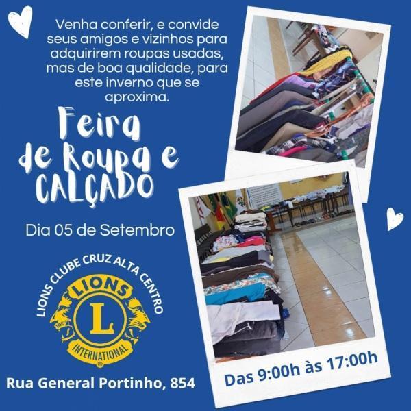 Lions Clube Centro promove feira de roupas e calçados na próxima terça-feira