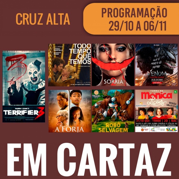 CINEMA: Confira os filmes em Cartaz neste sábado em Cruz Alta