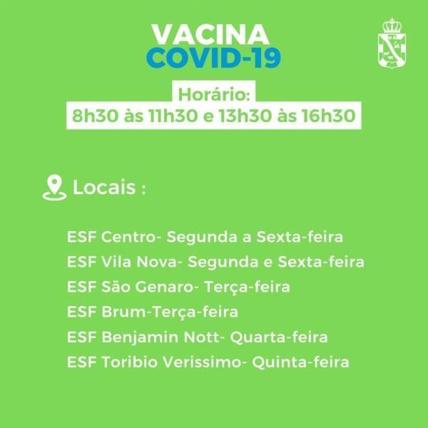 Vacinação contra a covid-19 :  Nesta terça  ESF Centro, S. Genaro e Brum 