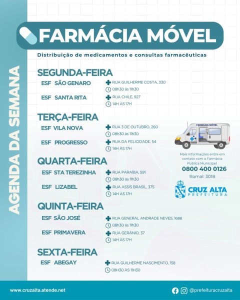 Farmácia Móvel leva medicamentos para ESF Abegay nesta sexta-feira 
