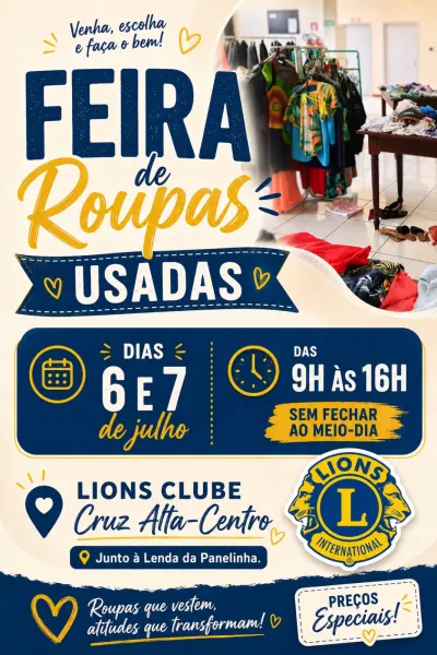 Feira de roupas usadas do Lions ocorre dias 6 e 7 em Cruz Alta