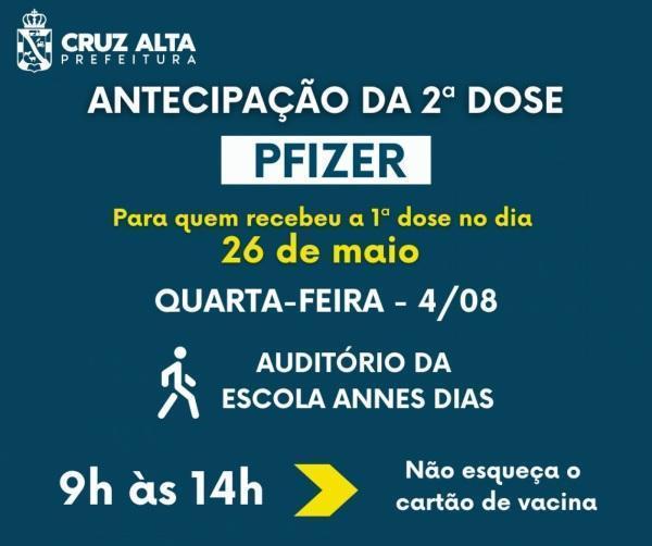 Antecipação da 2ª dose da Pfizer será realizada nesta quarta-feira