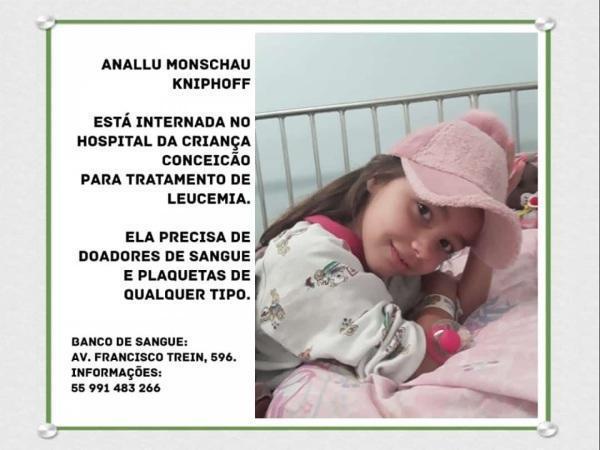 Família faz campanha de doação de sangue para ajudar menina de 6 anos