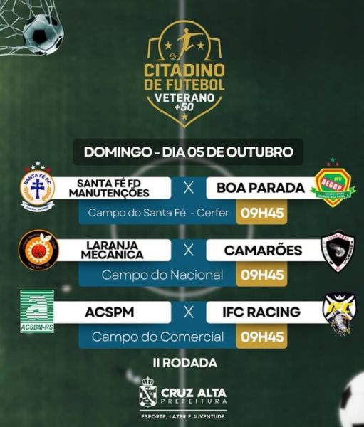 HOJE>Segunda rodada do Citadino de Futebol Veterano +50 movimenta Cruz Alta
