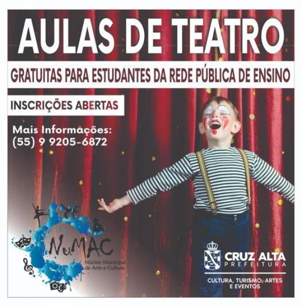 Núcleo Municipal de Arte e Cultura abre inscrições para aulas de teatro