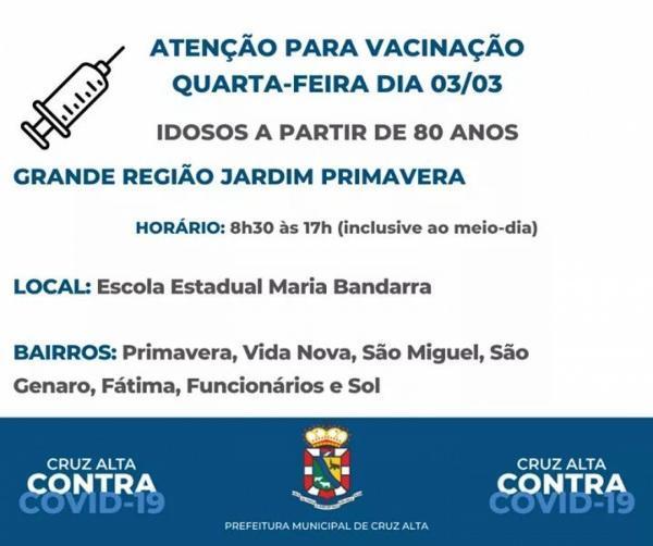 Vacinação contra a Covid-19 será realizada na Escola Maria Bandarra hoje