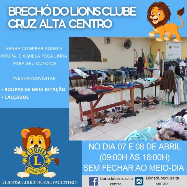 Lions Clube Cruz Alta Centro realiza brechó solidário nos dias 7 e 8 de abril