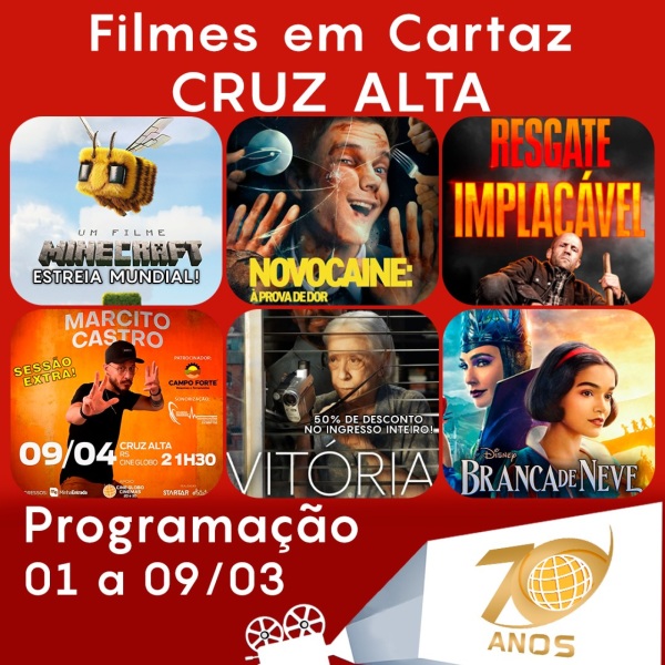 DOMINGO: Confira a programação de filmes  no Cine Globo de Cruz Alta