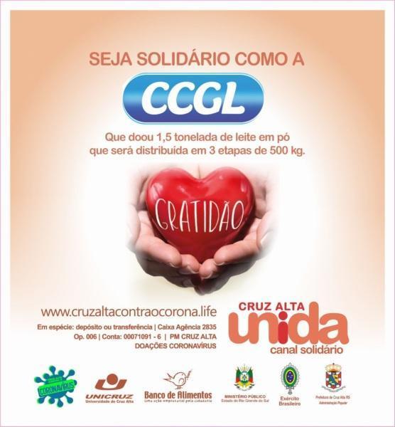 CCGL doa 1,5 tonelada de leite em pó para a Campanha Cruz Alta Unida