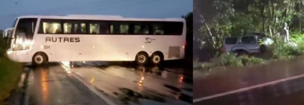 Ônibus de Três Passos fica atravessado na ERS-155 ao se deparar com acidente