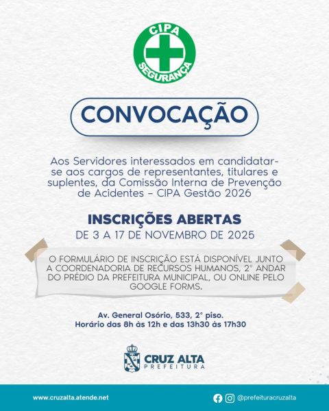 Aberto o período de inscrições para a CIPA 2026 em Cruz Alta