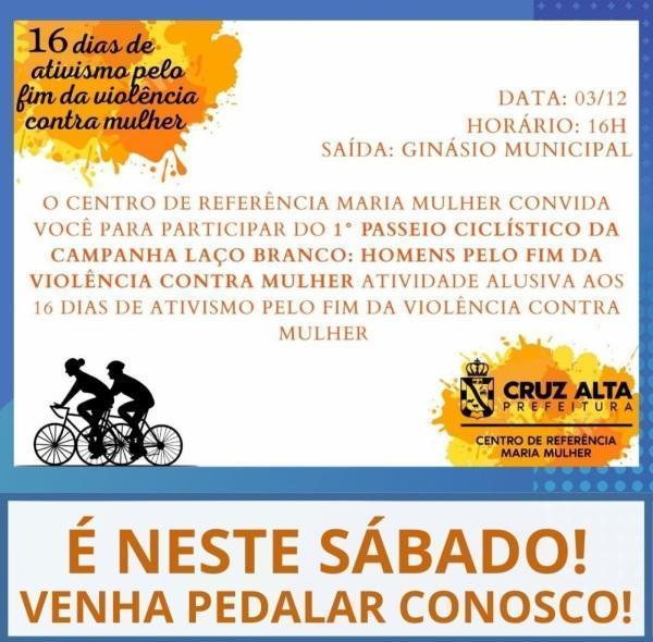 Passeio ciclístico marca campanha pelo fim da violência contra mulheres