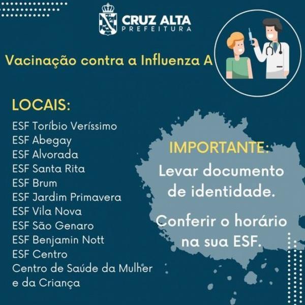 Vacinação contra a Influenza em Cruz Alta; Confira os locais de aplicação