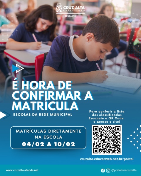 TERMINA SEGUNDA DIA 10> Prazo para confirmar matrícula na rede municipal