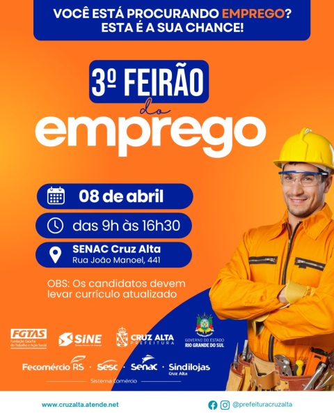 AMANHÃ> Mais de 300 vagas estarão disponíveis no 3º Feirão de Empregos 