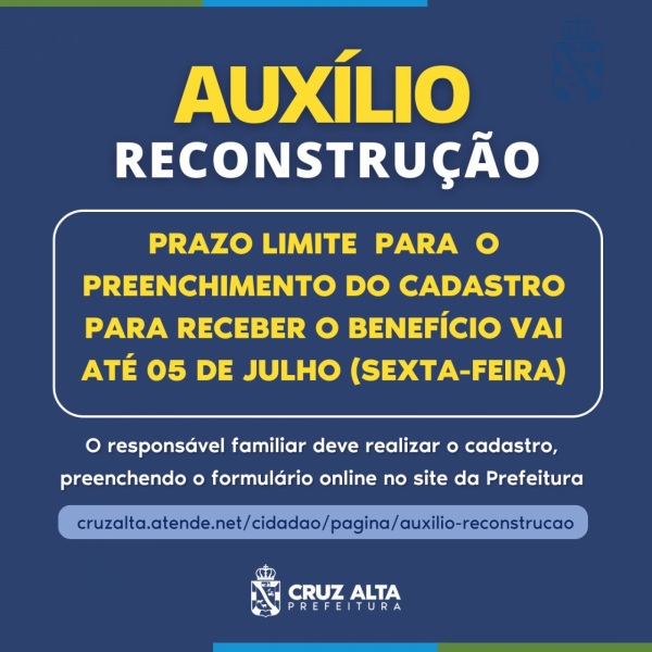 É HOJE> Último dia de Cadastramento para Auxílio Reconstrução no RS