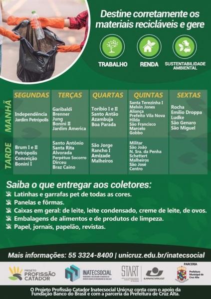 Coleta Seletiva atende a diversos bairros nesta quarta-feira