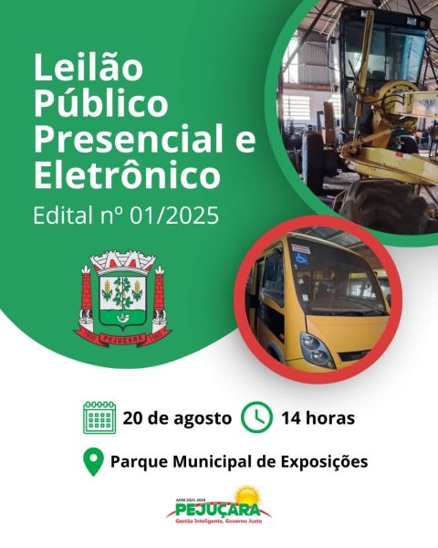 Pejuçara realiza leilão de bens inservíveis no dia 20 de agosto