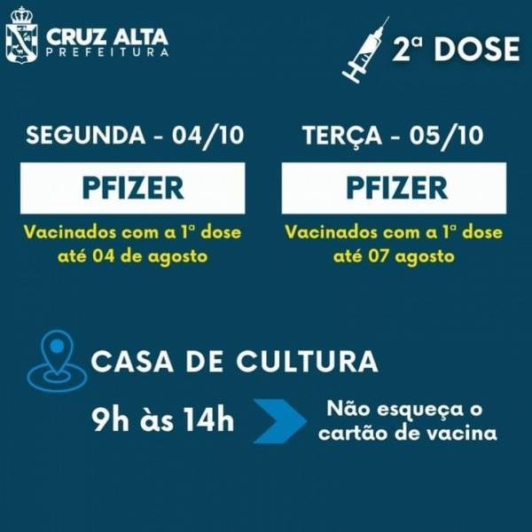 Segunda e terça-feira terão vacinação com segunda dose da Pfizer