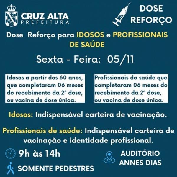 Dose de reforço contra a covid-19 será aplicada nesta sexta-feira