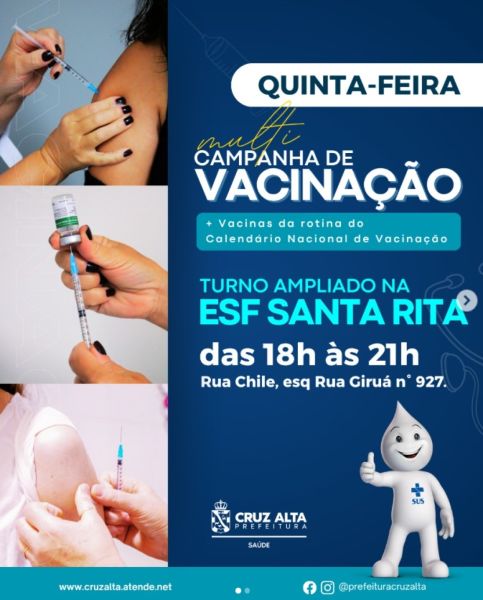 Salas de Vacinação das ESFs Centro e Santa Rita terão turno estendido