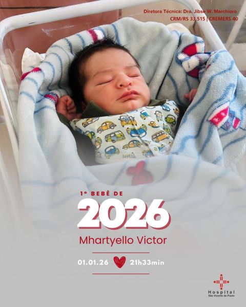 É UM MENINO!> Primeiro bebê de 2026 nasce no Hospital São Vicente de Paulo