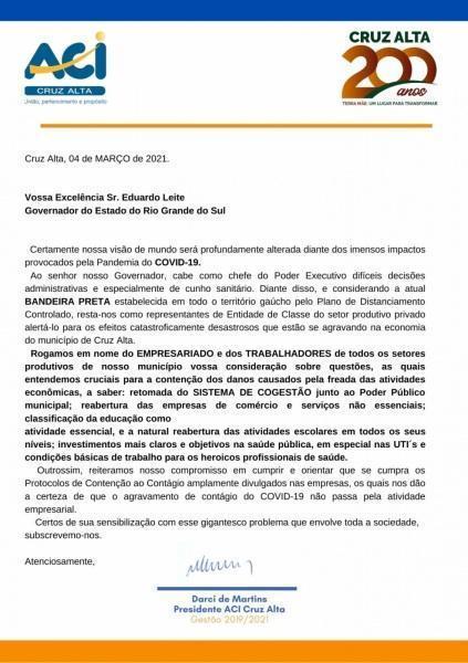 ACI Cruz Alta encaminha documento ao governador do estado