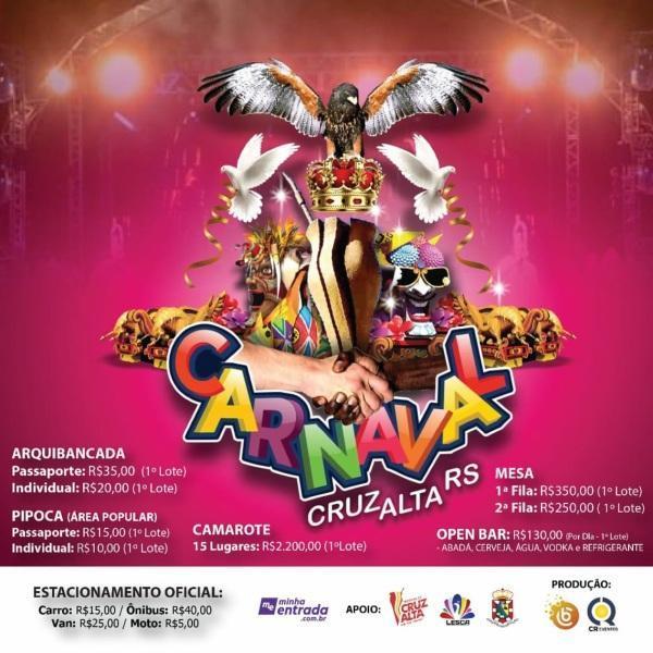 Iniciam hoje (05), a venda de ingressos para o Carnaval 2020 em Cruz Alta