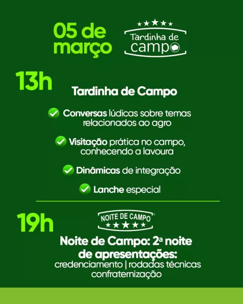 15ª Noite de Campo da Sementes Aurora tem 2º dia de programação nesta quinta