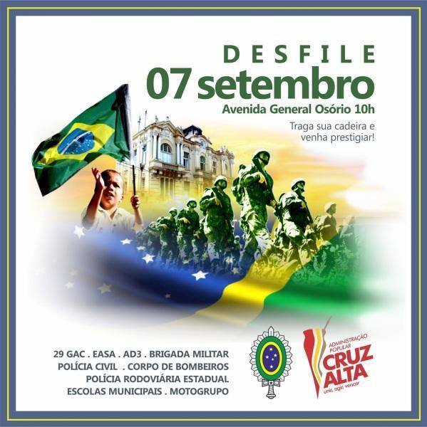 Desfile de 7 de setembro iniciará às 10h no sábado