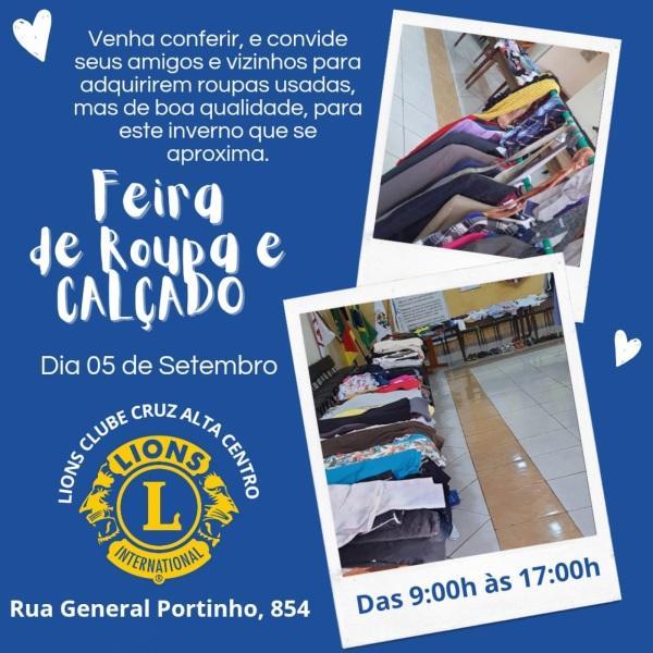 Lions Clube Centro promove feira de roupas e calçados nesta terça-feira