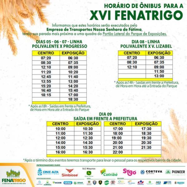 Confira os horários do transporte coletivo para a Fenatrigo