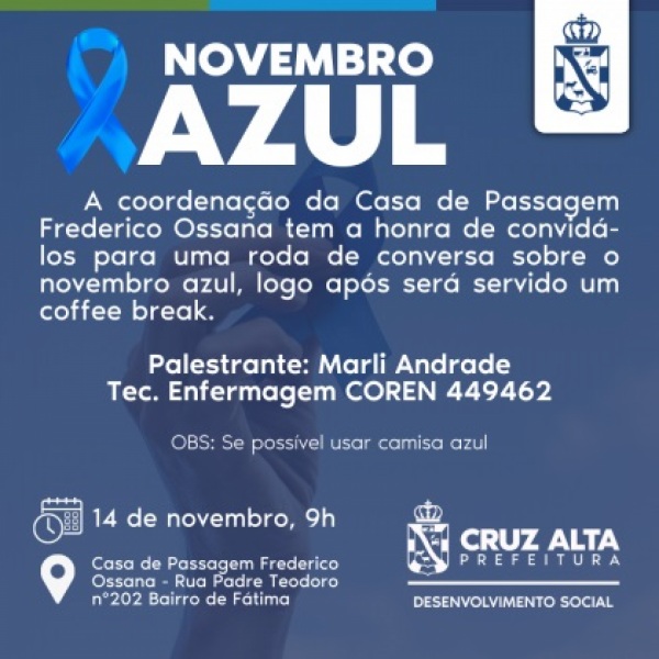NOVEMBRO AZUL> Casa de Passagem realiza roda de conversa sobre saúde masculina